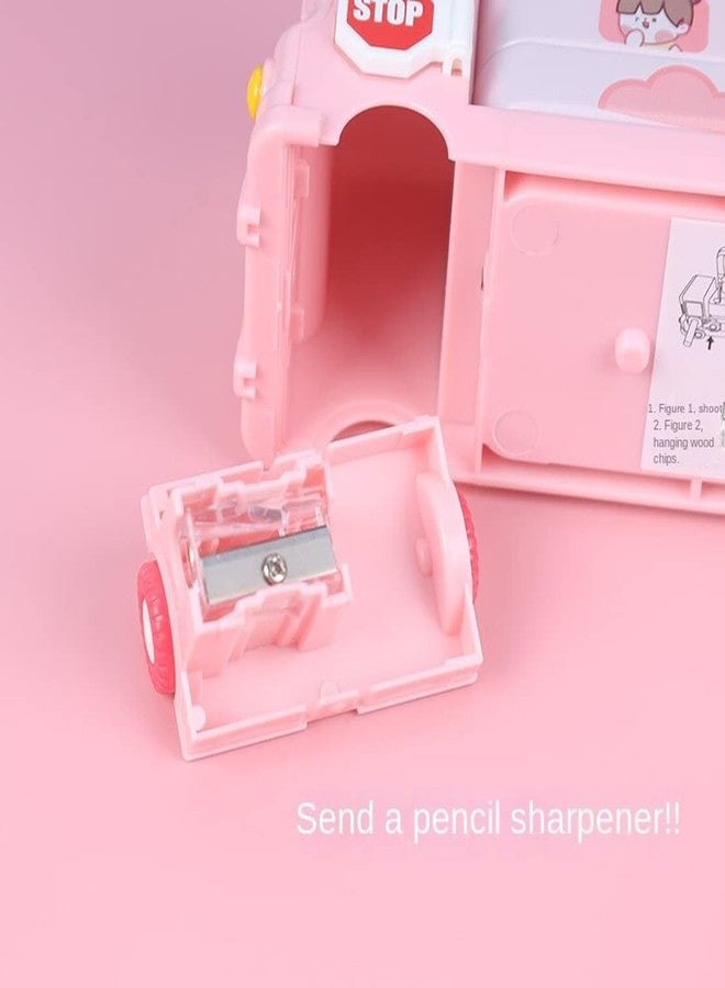 في جراسب علبة أقلام رصاص على شكل حافلة سحرية من VGRASSP مع مبراة للأطفال - مصنوعة من المعدن، مطبوعة برسومات كرتونية لطيفة، علبة هندسية متعددة الأغراض ذات طابقين لطلاب المدارس - اللون حسب المتوفر - Image 2